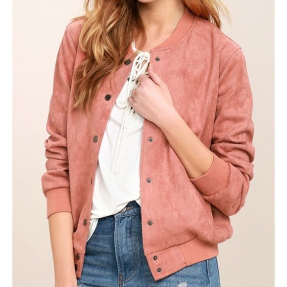 Lulus Jackets & Blazers - Lulu's | Home Run Blush Suede Varsity Jacket